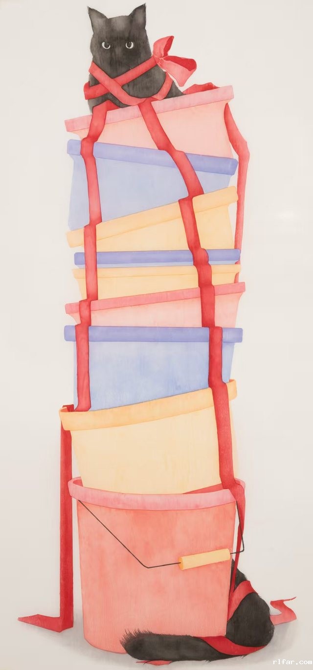 5 沙一帆《猫·塔》水印木刻 150x70cm 2025年.jpg