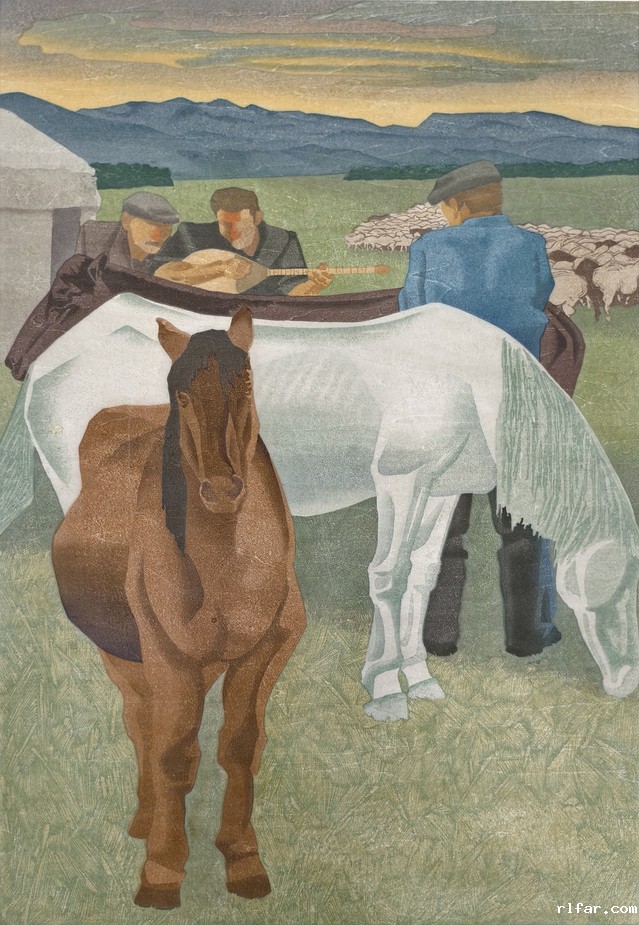 2 纳尔波利.波拉提《冬不拉传来的地方》水印木刻 90x60cm 2025年.jpg